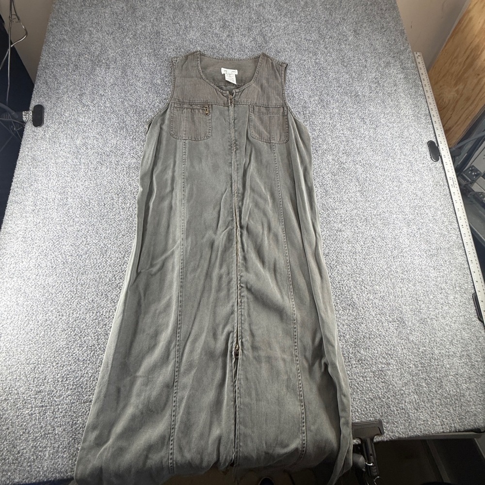 Jones New York Sport Womens Olive Grey Tencel Full Zip Utility Maxi Dress Large